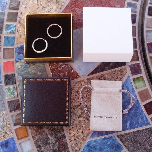 Recently Retired David Yurman Stax Hoop Earrings - 925 Sterling - DY Pouch - Picture 2 of 10
